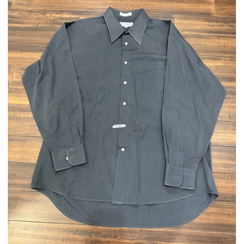 Monsieur by Givenchy Mens Dress Shirt Charcoal Gray Long Sleeve 17 34/35 Cotton